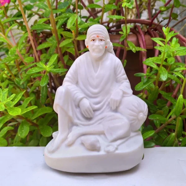 Shirdi Sai Baba Marble Statue - 11 cm white marble idol for car dashboard Sai Baba idol for pooja room and home decoration